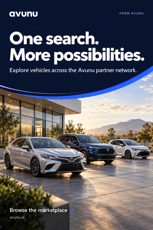 One search. More possibilities. Explore vehicles across the Avunu partner network. Browse the marketplace